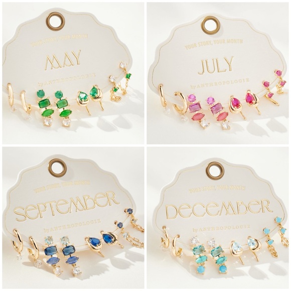Anthropologie Jewelry - NWT Set of 4 Birthstone huggie earrings